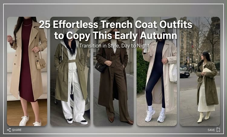 25 effortless trench coat outfit ideas for transitioning from day to night in early autumn.