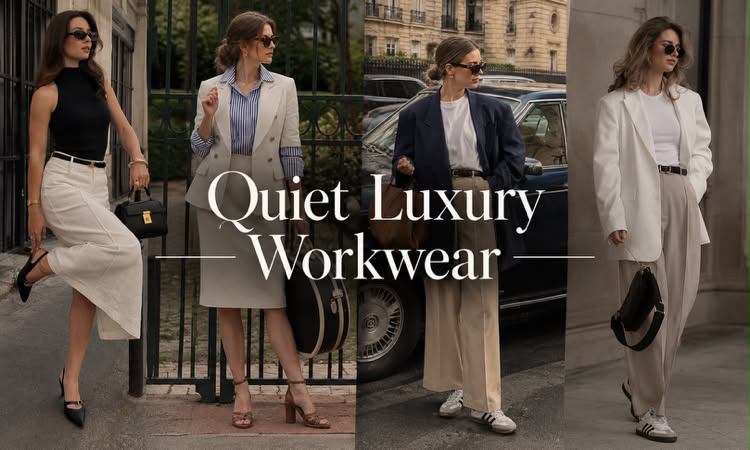 Quiet luxury work outfit ideas for women featuring professional blazers and trousers